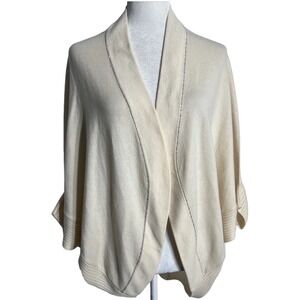 ST. JOHN Cashmere Open Cocoon Cardigan Sweater Ivory Quiet Luxury Oversized S